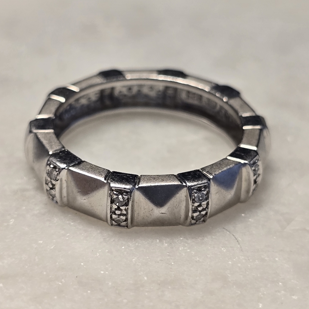 Ross Simons Gunmetal Sterling Silver Geometric Ring With Diamond Accents
